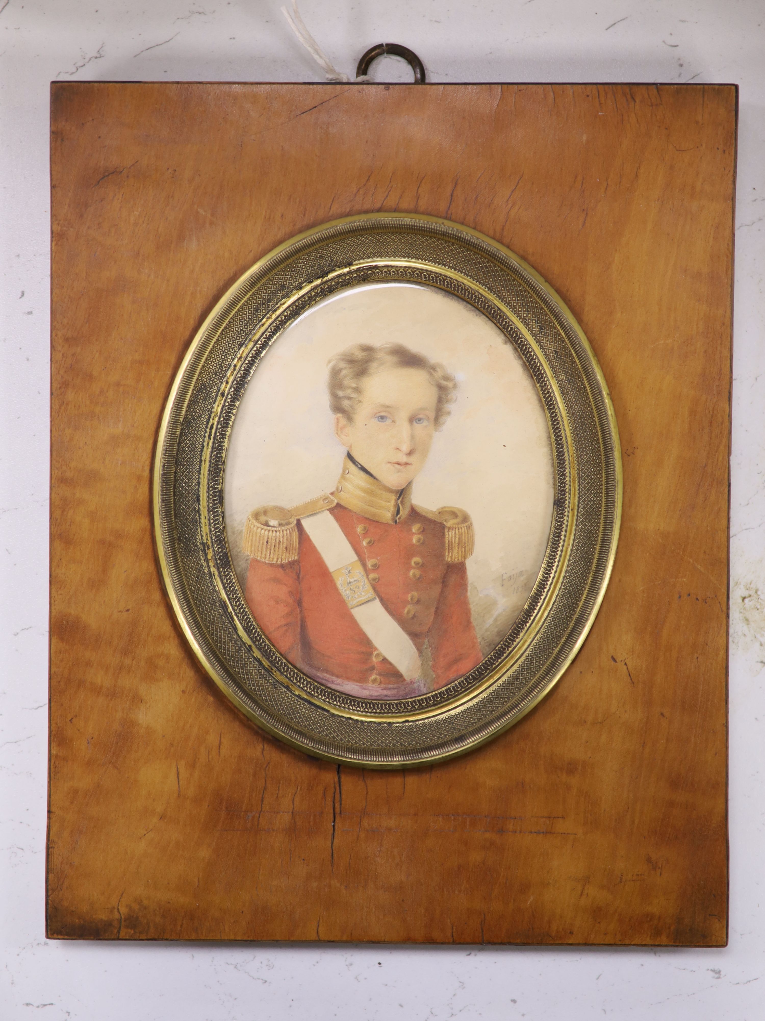 Guglielmo Faija (Italian, 1803-1873) , watercolour on paper, Miniature portrait of an army officer, signed Faija, dated 1831, 11.5 x 9cm